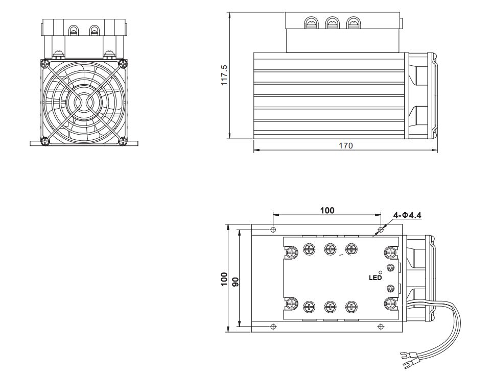 40A~100A= Dimensions of the equipped radiator